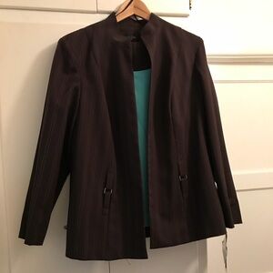 Perceptions Dark Brown Pinstripe Open-Front Blazer